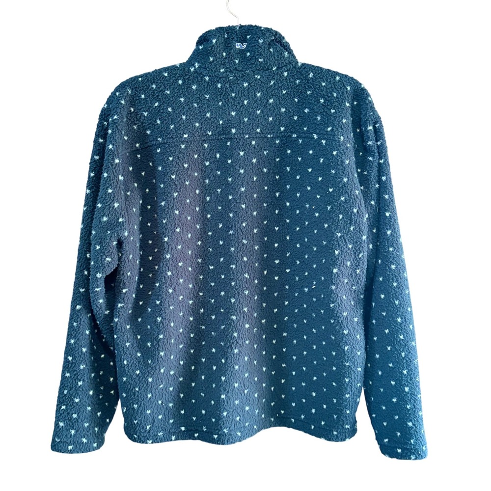 Vineyard Vines Womens polka dot Sherpa Fleece Quarter Zip Shep Shirt Navy Pink - Picture 5 of 6